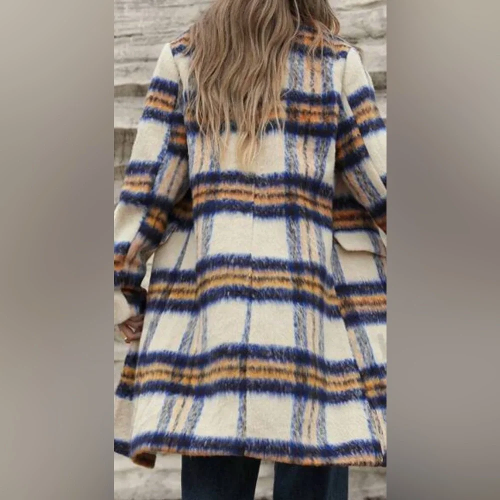 Cozy Plaid Print button Oversized coat Jacket - Picture 2 of 6